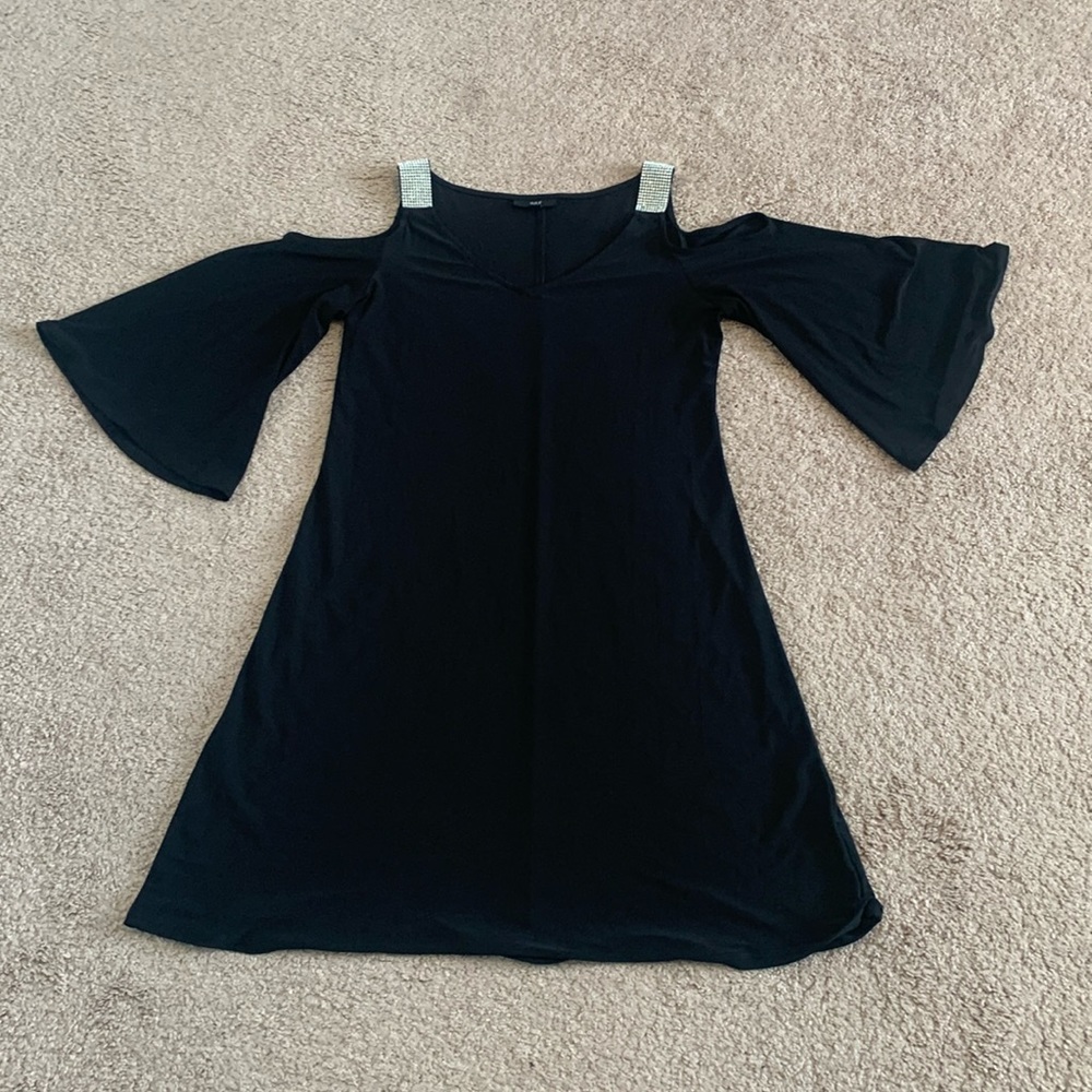JBS Black Party Dress Small with Cold Shoulder Rhinestone Detail Cocktail Party